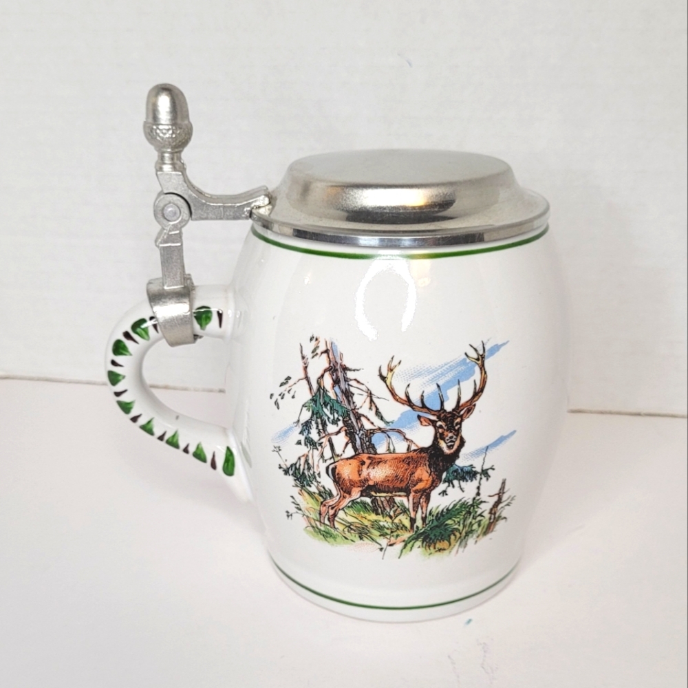 Gerz Deer Themed Ceramic Beer Stein with Hinged Lid 95% Zinc NWOT